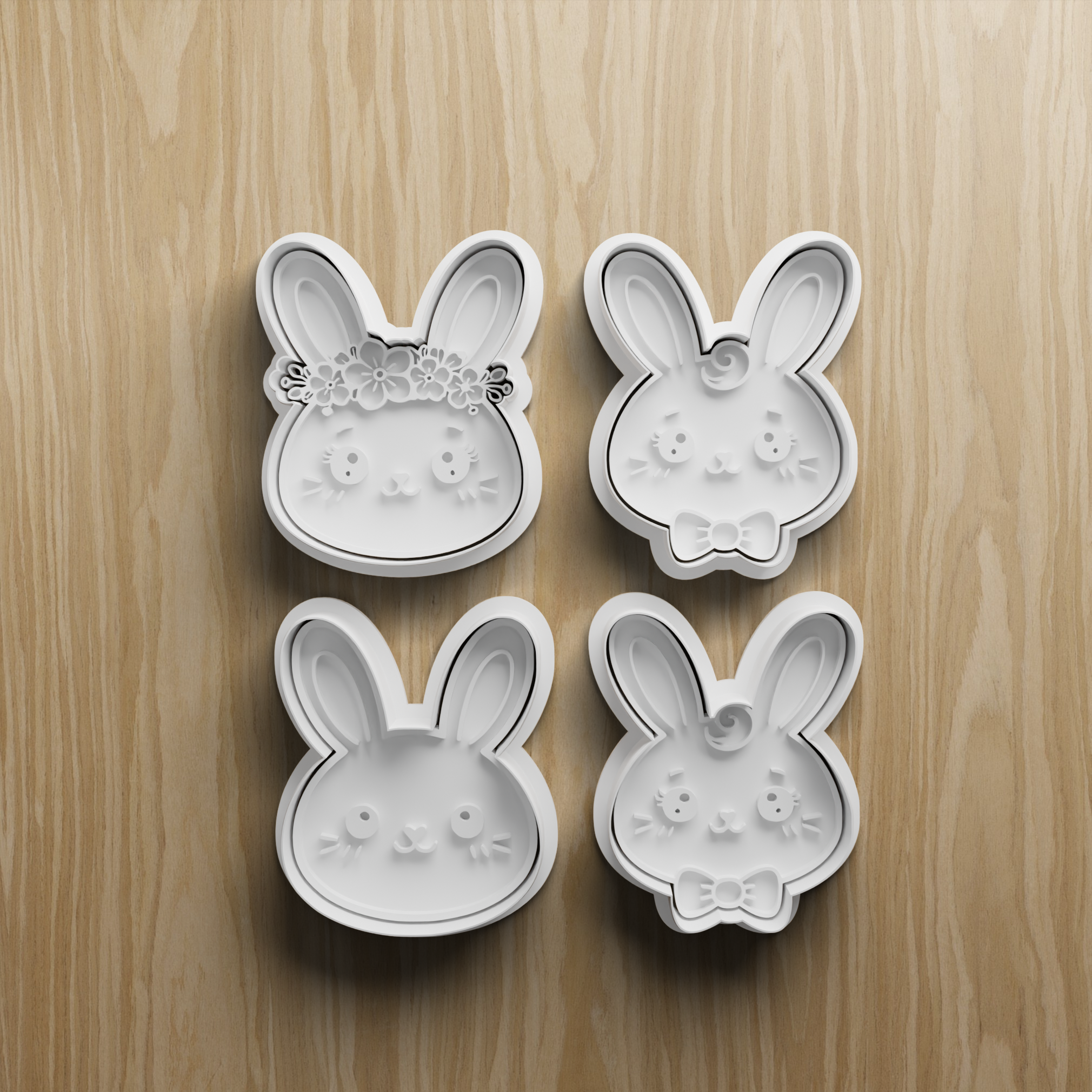 Cute Bunny Face Cookie Cutter STL Bundle | Floral Bow Rabbit Fondant Cutter Set | 3D Printable