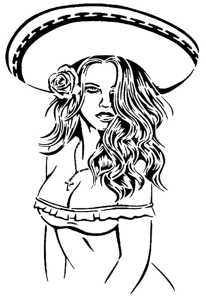 Sombrero girl stencil 2