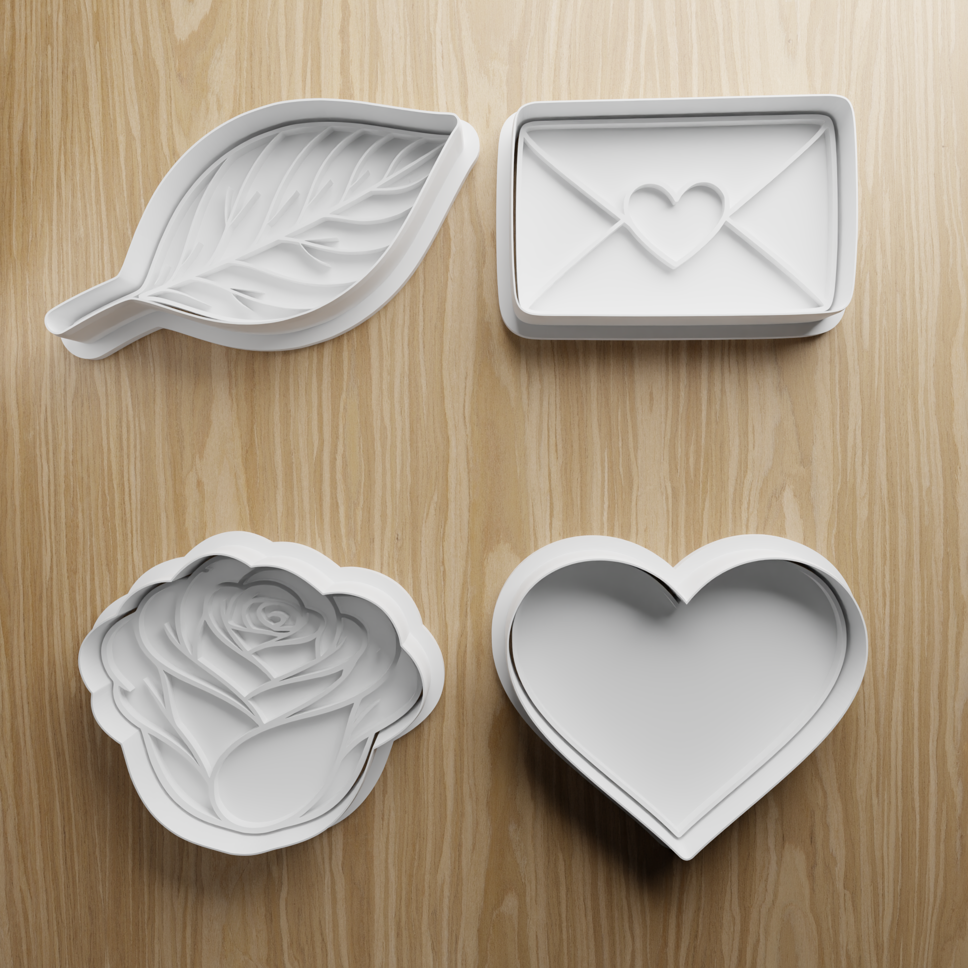 Valentine Cookie Cutter STL Bundle | Rose Heart Love Letter Leaf Fondant Cutter Set | 3D Printable