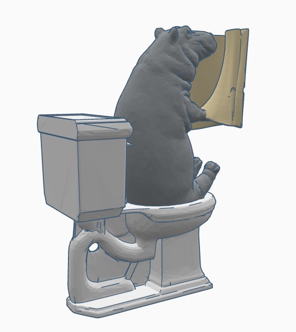 Hippo reading the newspaper on the toilet