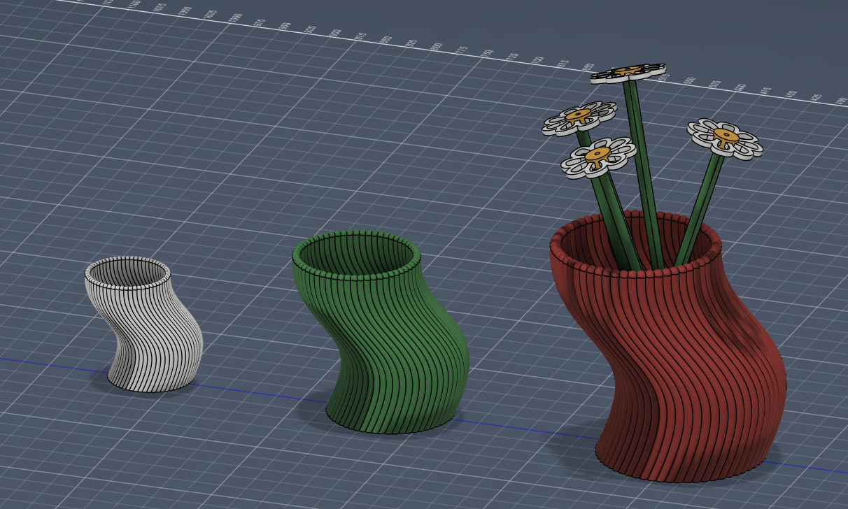 Modern Ribbed Wavy Vase & Planter Set (+ Daisy Flower!)