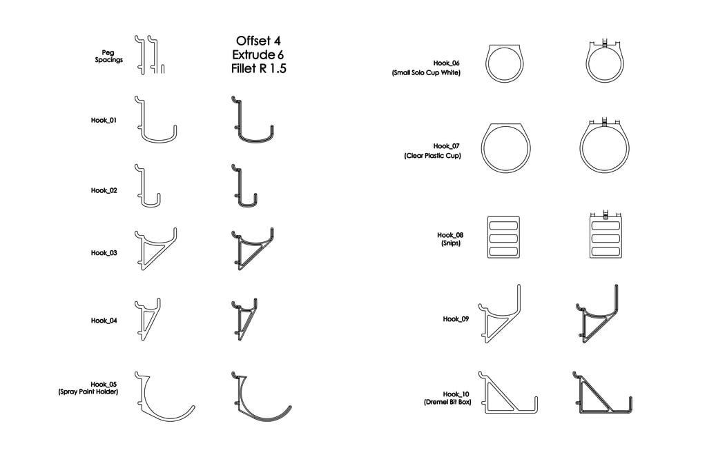 Assorted Pegboard Hooks (Ikea Skadis Rotated)