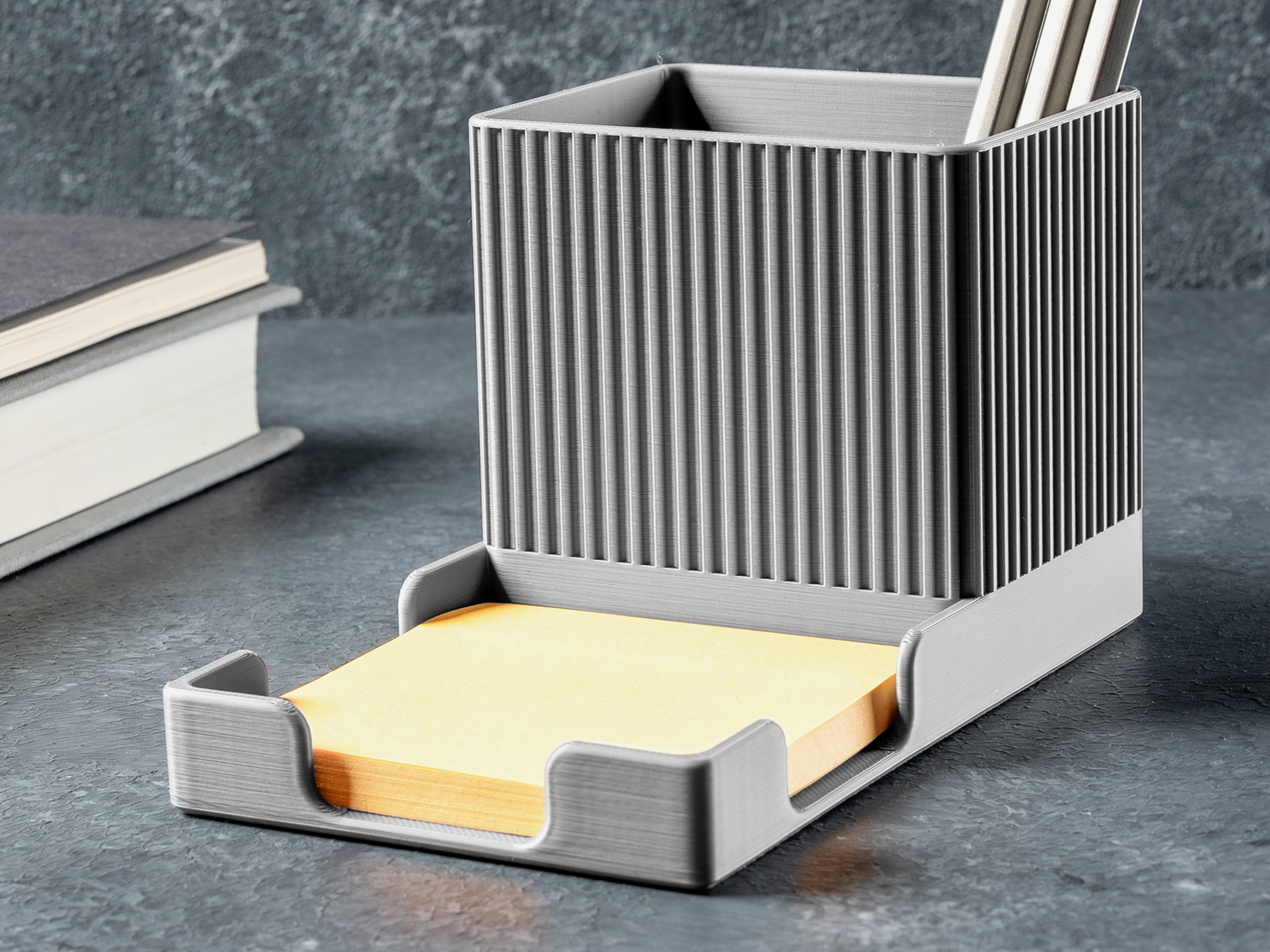 Ribbed Sticky Note Pen Holder