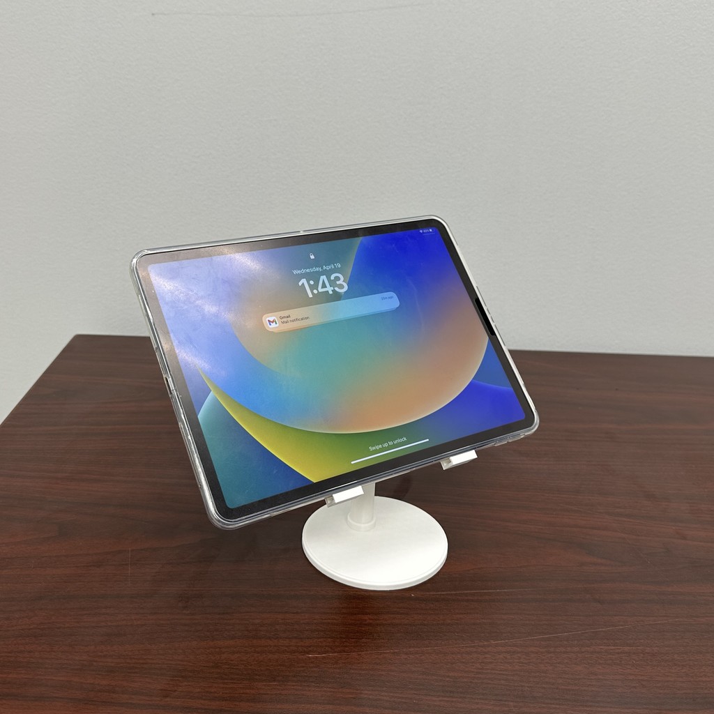 A minimalist tablet holder, with plastic screw connector