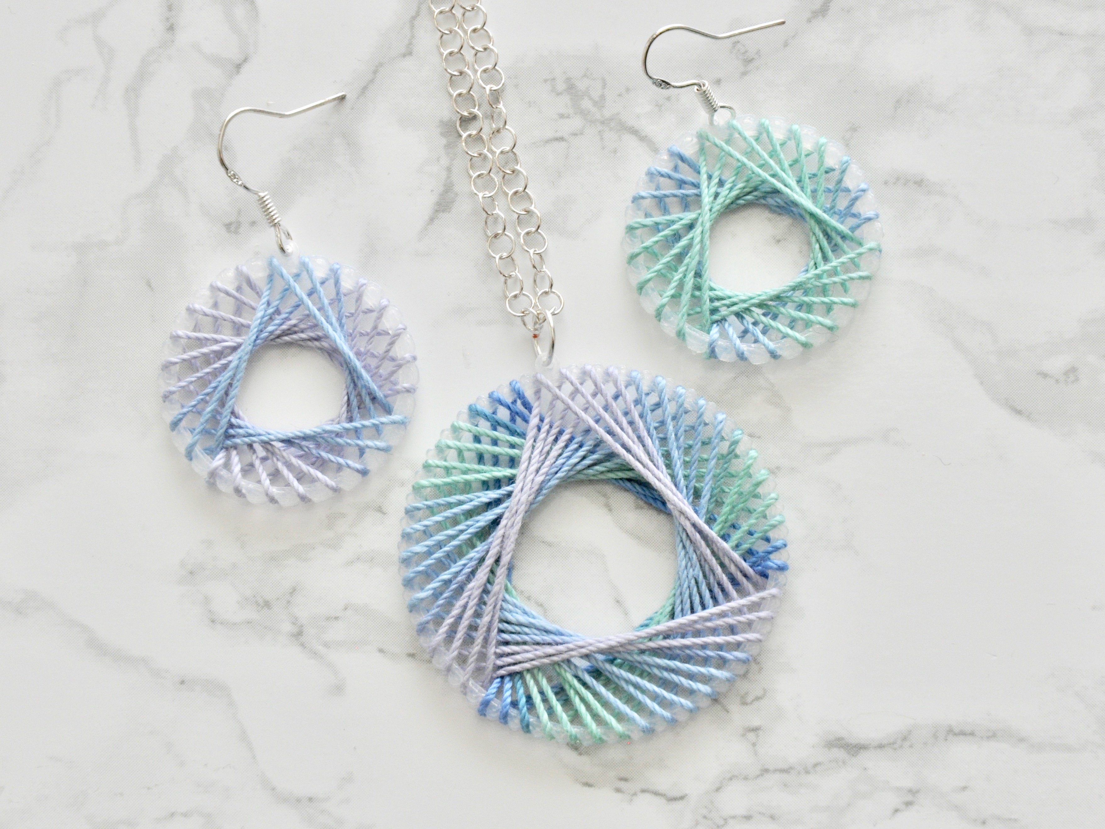 String Art Spirograph Earrings and Pendant