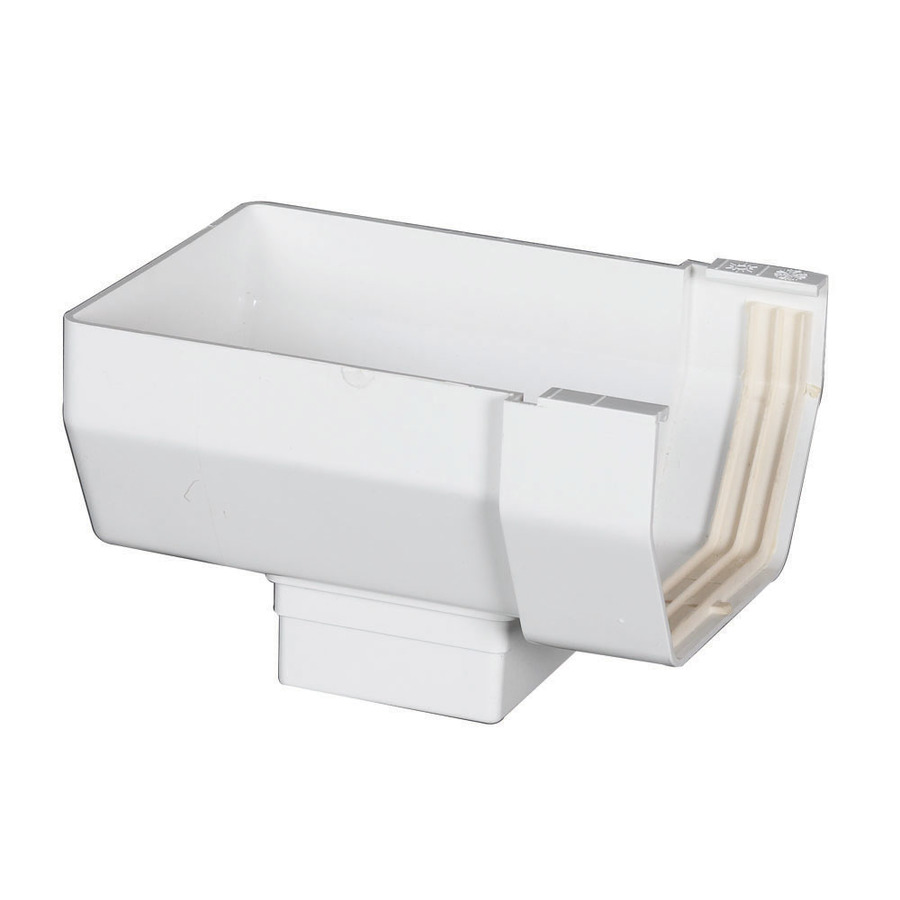 Vinyl gutter end piece with drop, drain, spout