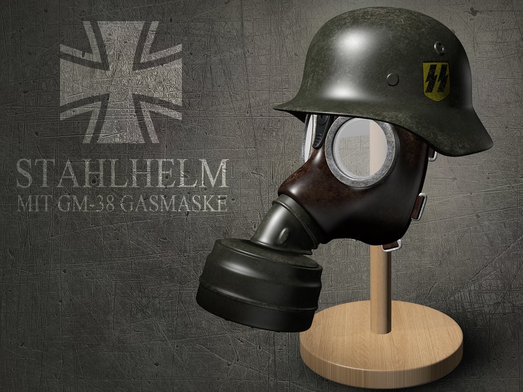 German WWII M35 Helmet & M38 Gas Mask