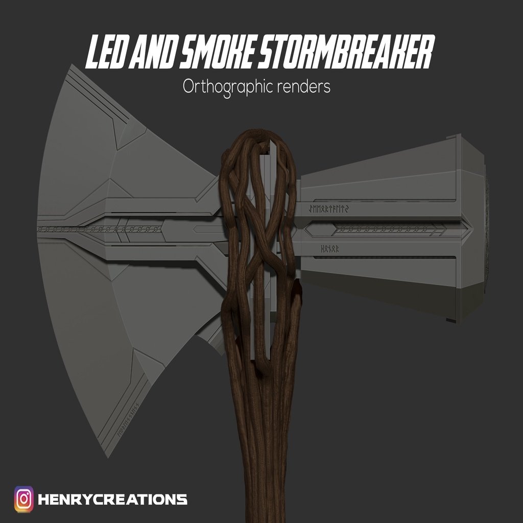 Thor Axe Stormbreaker. 3D model Orthographic Views. Templates