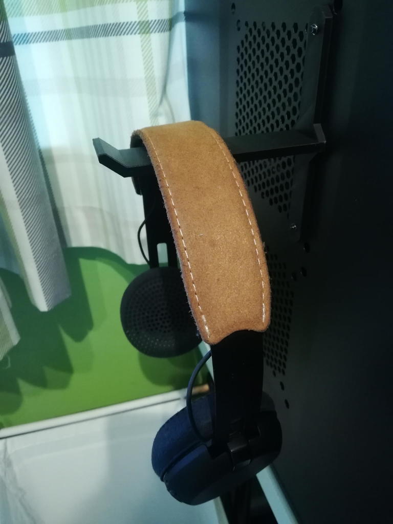 PC side panel headphone stand.