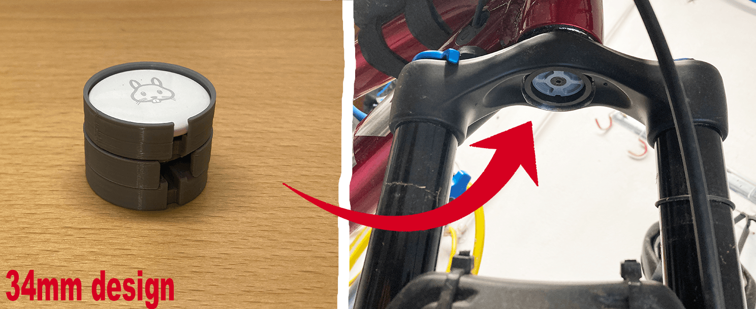 Airtag mount for MTB or other bike with ~34mm hole.