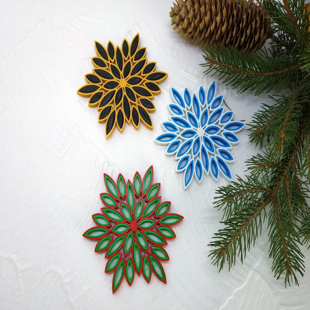 Multicolor snowflake  3d printed quilling