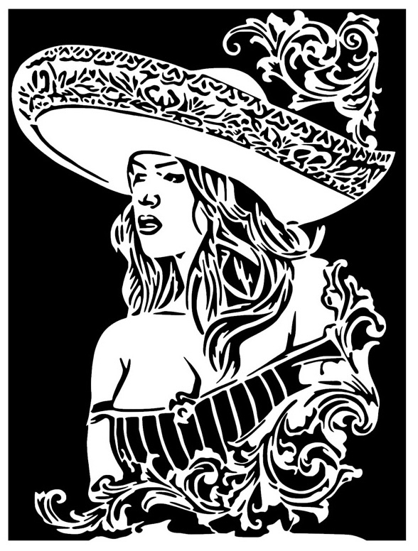 Sombrero girl stencil 4