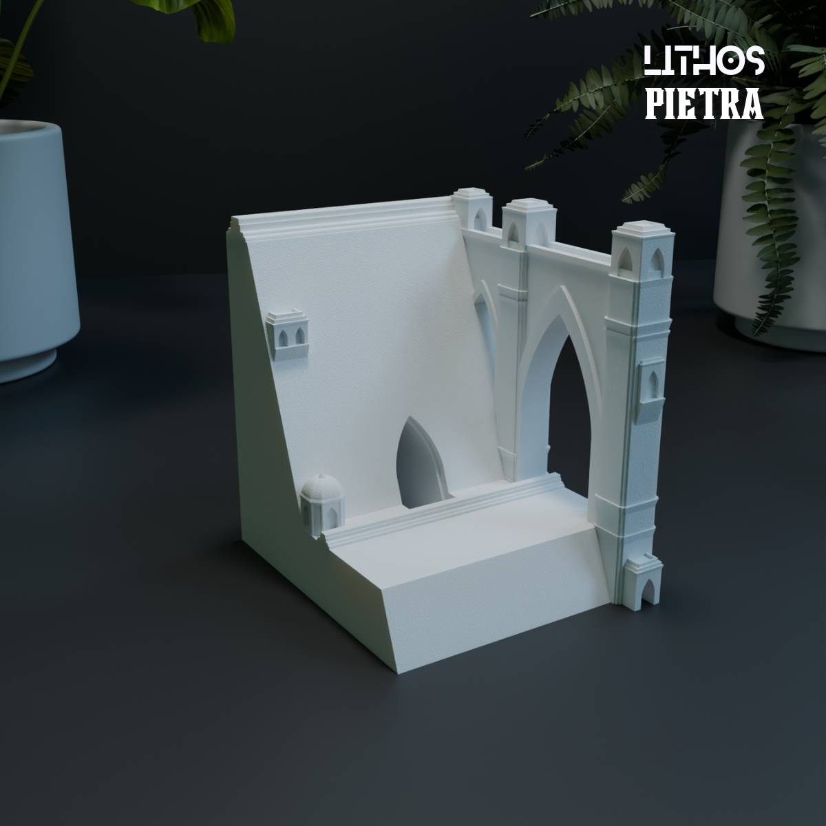 Gothic Architecture Phone Stand – Ornate Arched Design with Charger Pass-Through | 3D Printable