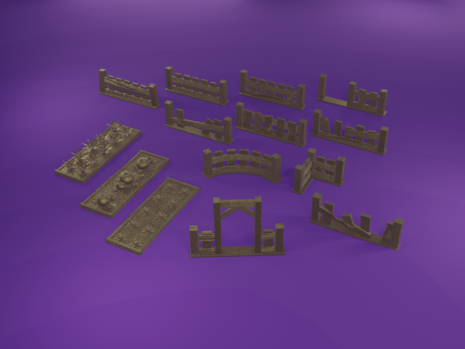 Fence & Garden Terrain – Complete Bundle | Modular Wargaming & RPG Scatter Terrain (11 Fences + 3 Gardens)