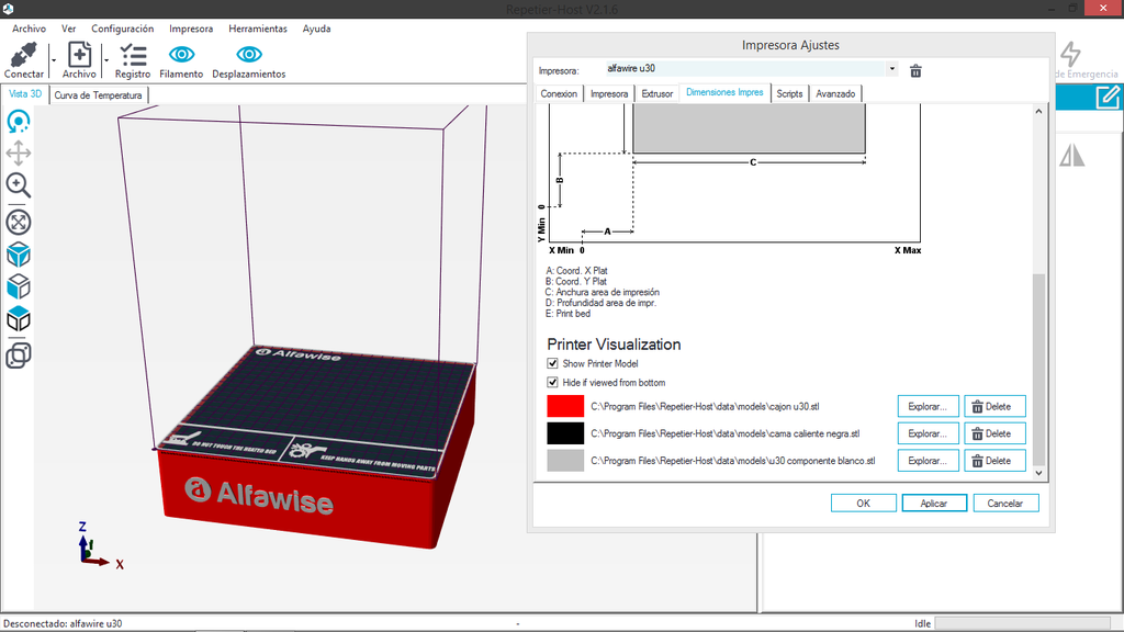 Alfawise U30 - Skin - printer model for repetier host 