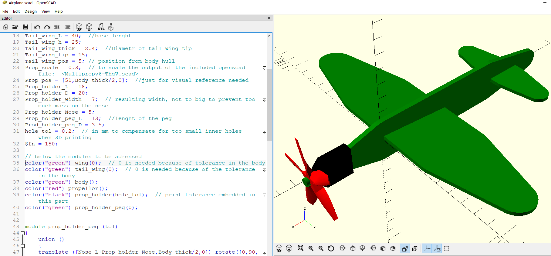 Kids Airplane, openscad parametrized