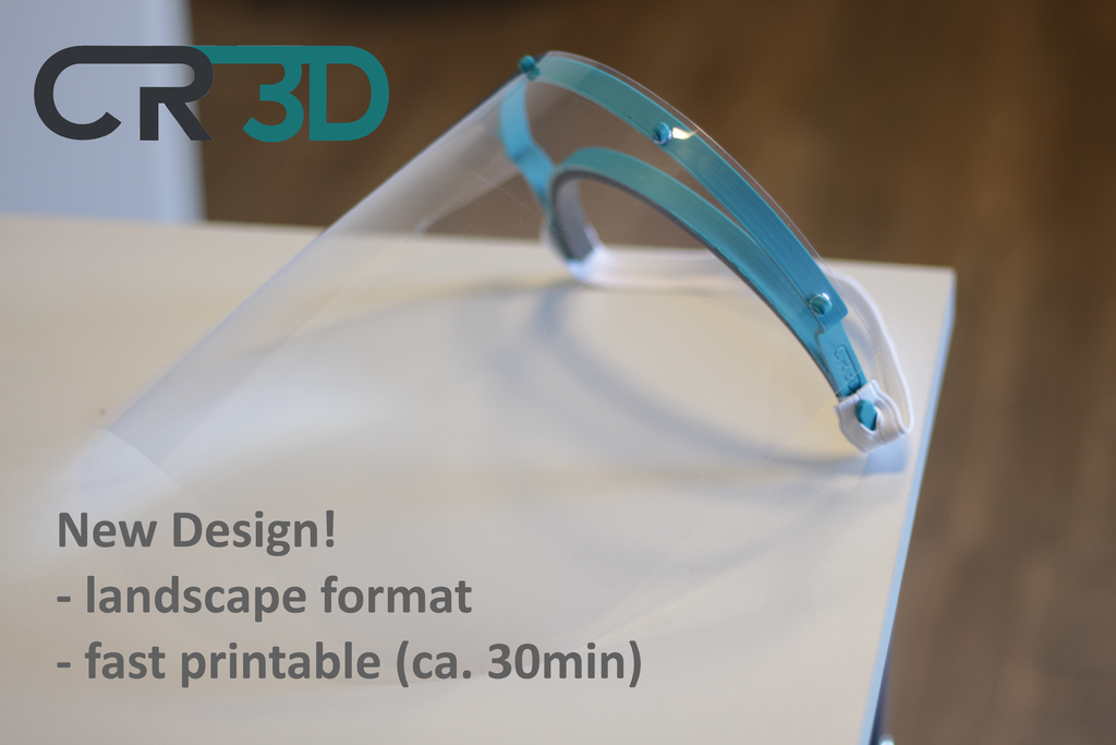 CR-3D Fast printable FaceShield 2nd Gen >German Standard< Din A4 -888-  Landscape Format 