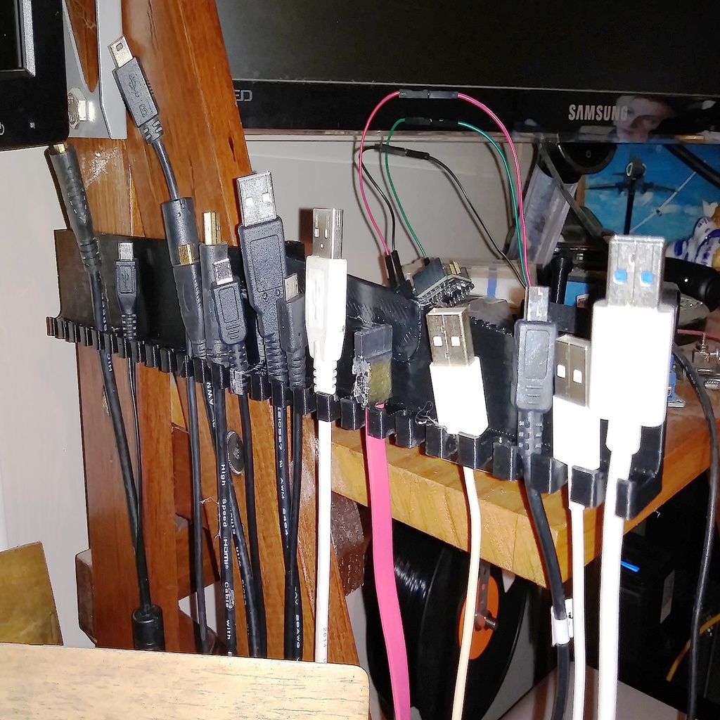 USB and other cables management. Shelf hanger.