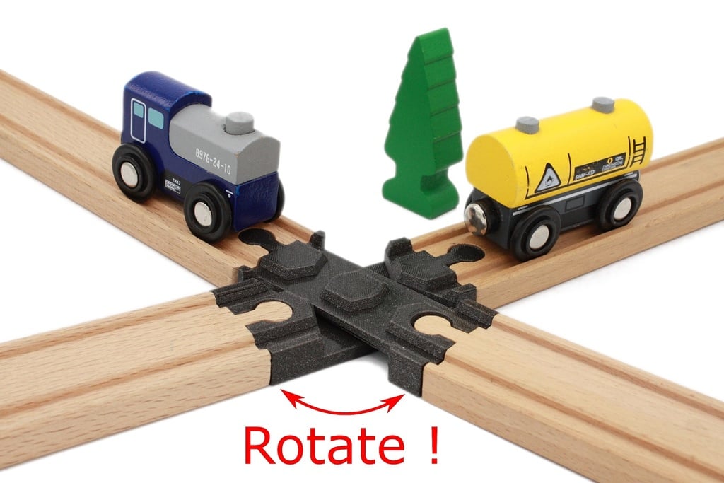 Wooden train track 4 ways rotary intersection