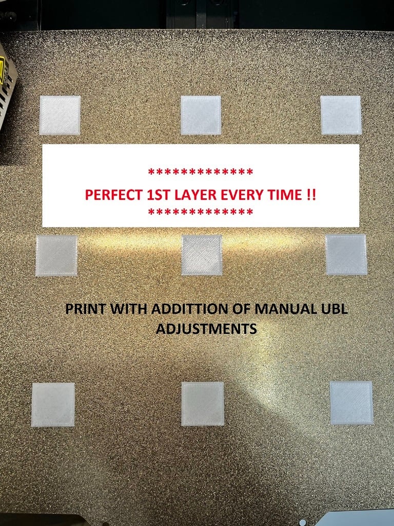 Perfect 1st layers! Ender 3 v2, Ender 3S1, Ender 3S1 Pro - 3x3 Calibration Bed Leveling Squares optimized for Professional firmware with UBL