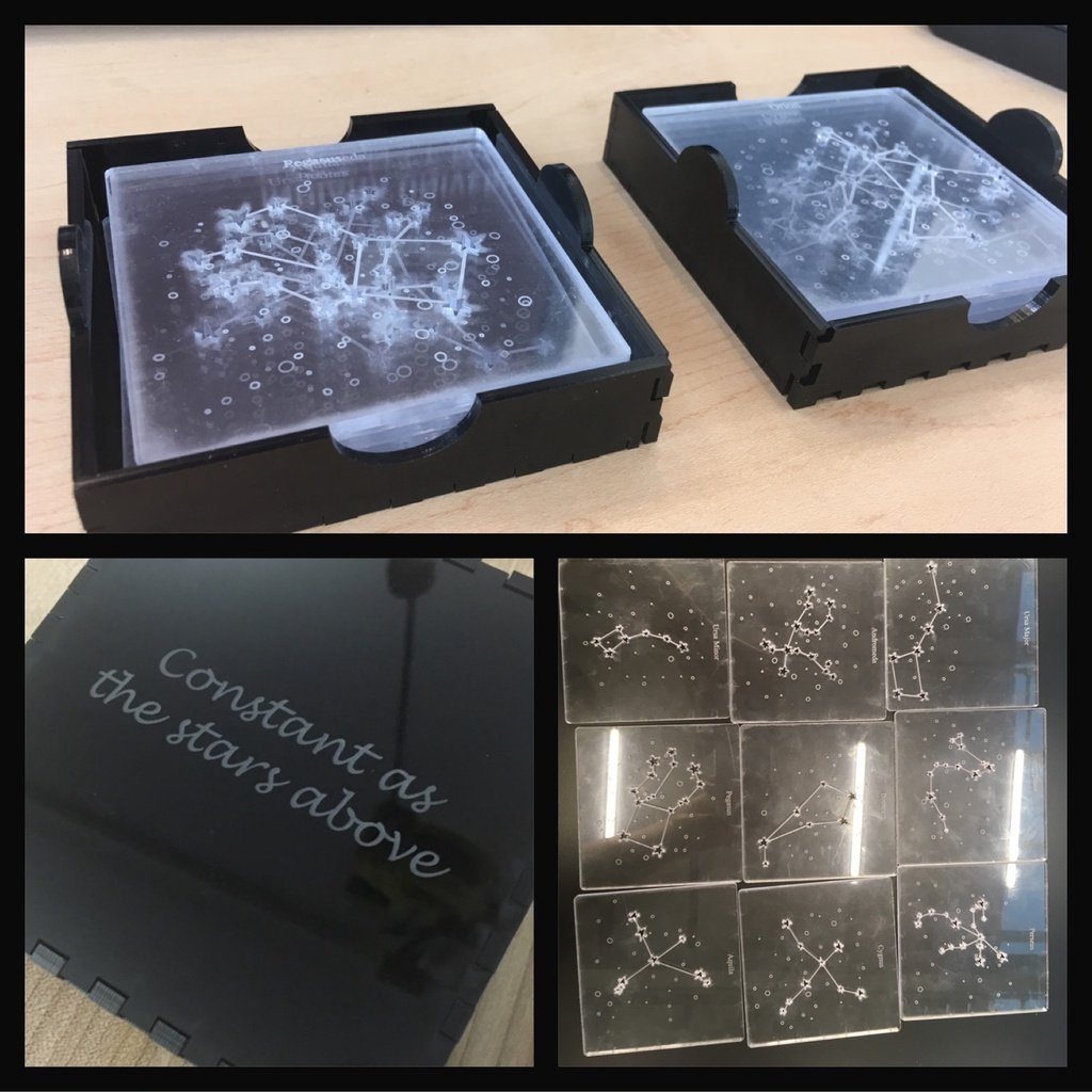 Laser cut constellation coasters and box 