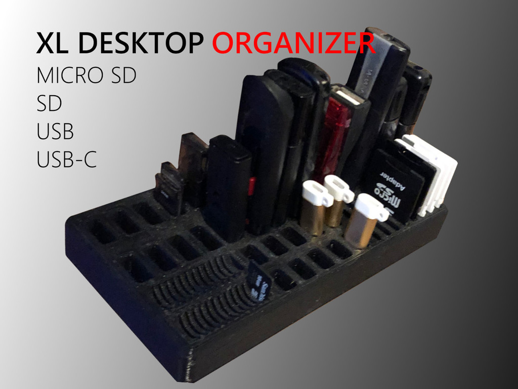 Micro SD Desk Organizer- USB SD TF and USB-C Holder- XL