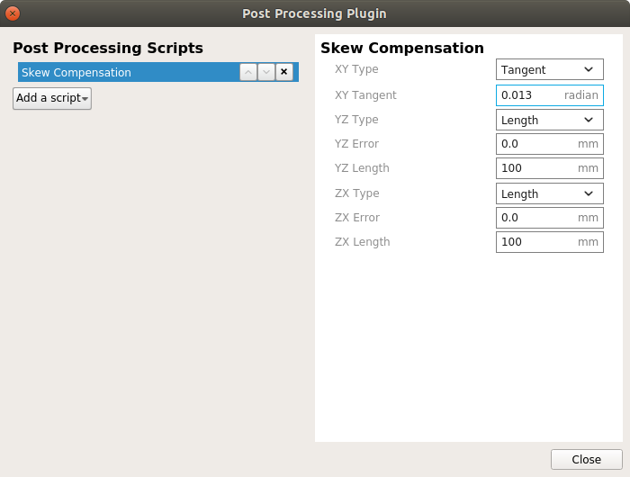 Cura Skew Compensation Post Proc Script
