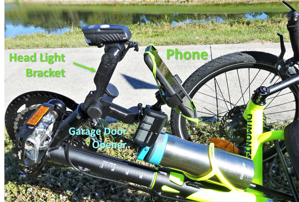 Headlight and Phone Accessory Mount for Catrike Recumbent