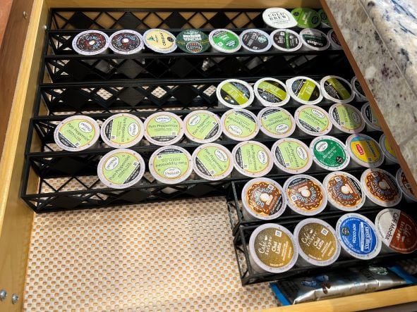 K-cup holder trough for drawer
