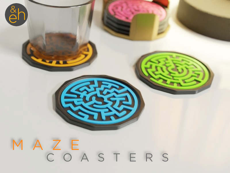 Maze Coasters, 2 Unique Designs, with Holder