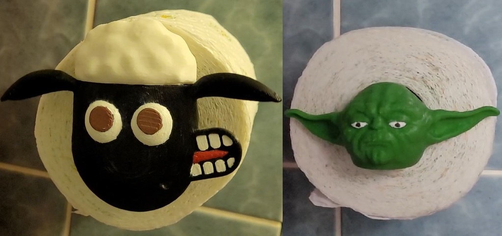 Toilet paper holder (Shaun and Yoda)