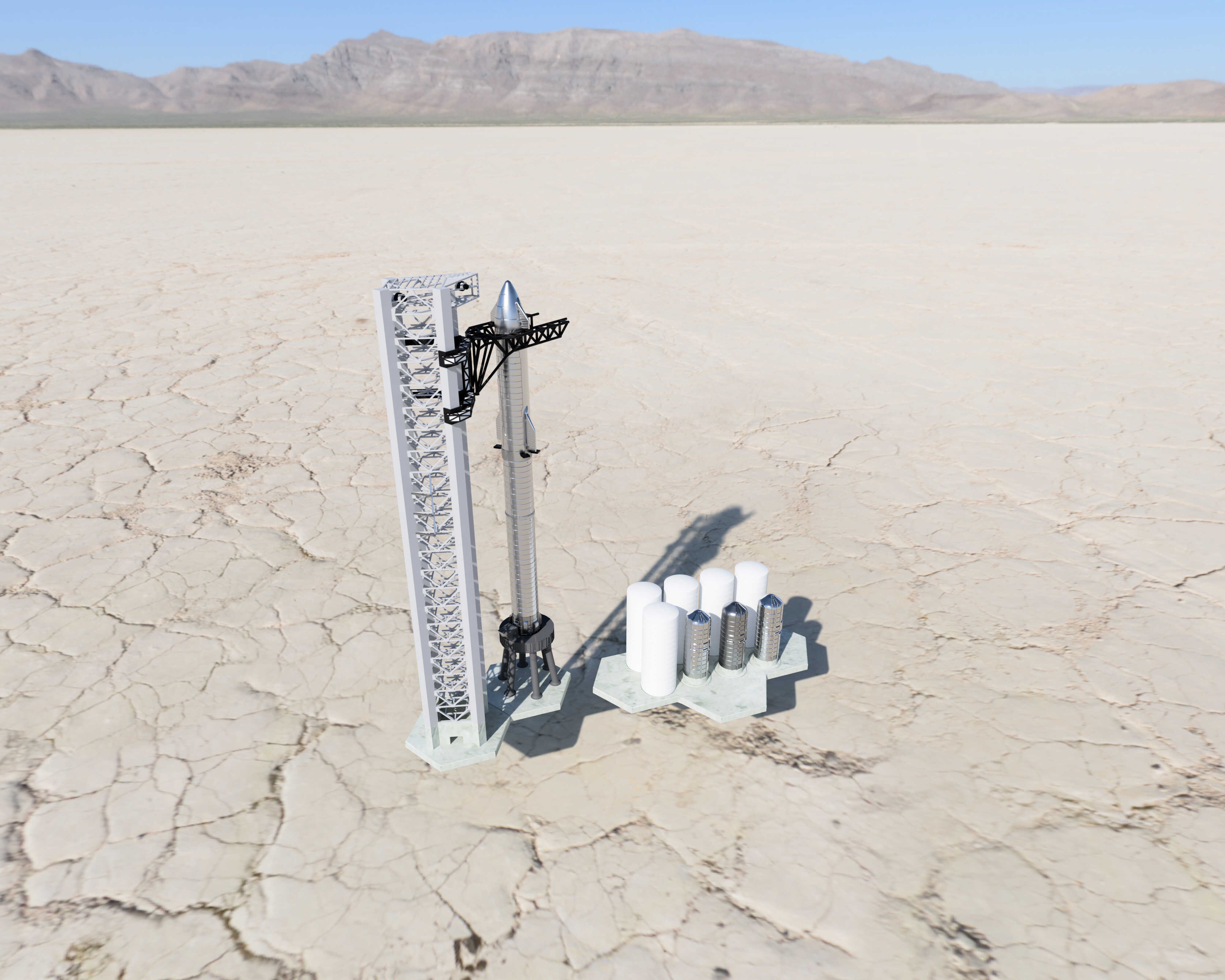 SpaceX Starship Orbital Lauch Tower Mechazilla with GSE Tanks