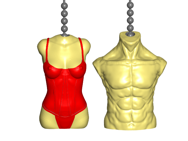 Male / Female Torso Pull Ball Chain or Keychain Knob | Handle | Fob | Finials