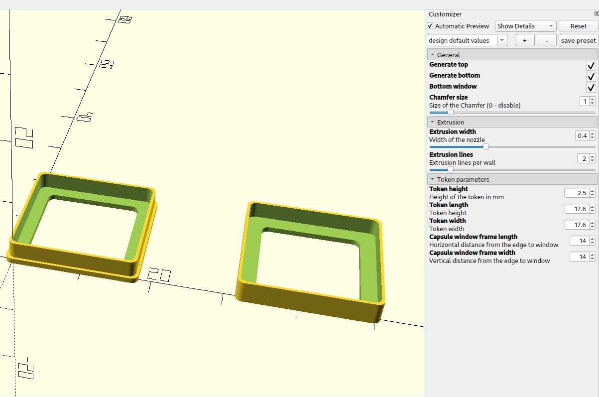 Parametric board game token capsules (circle, square)