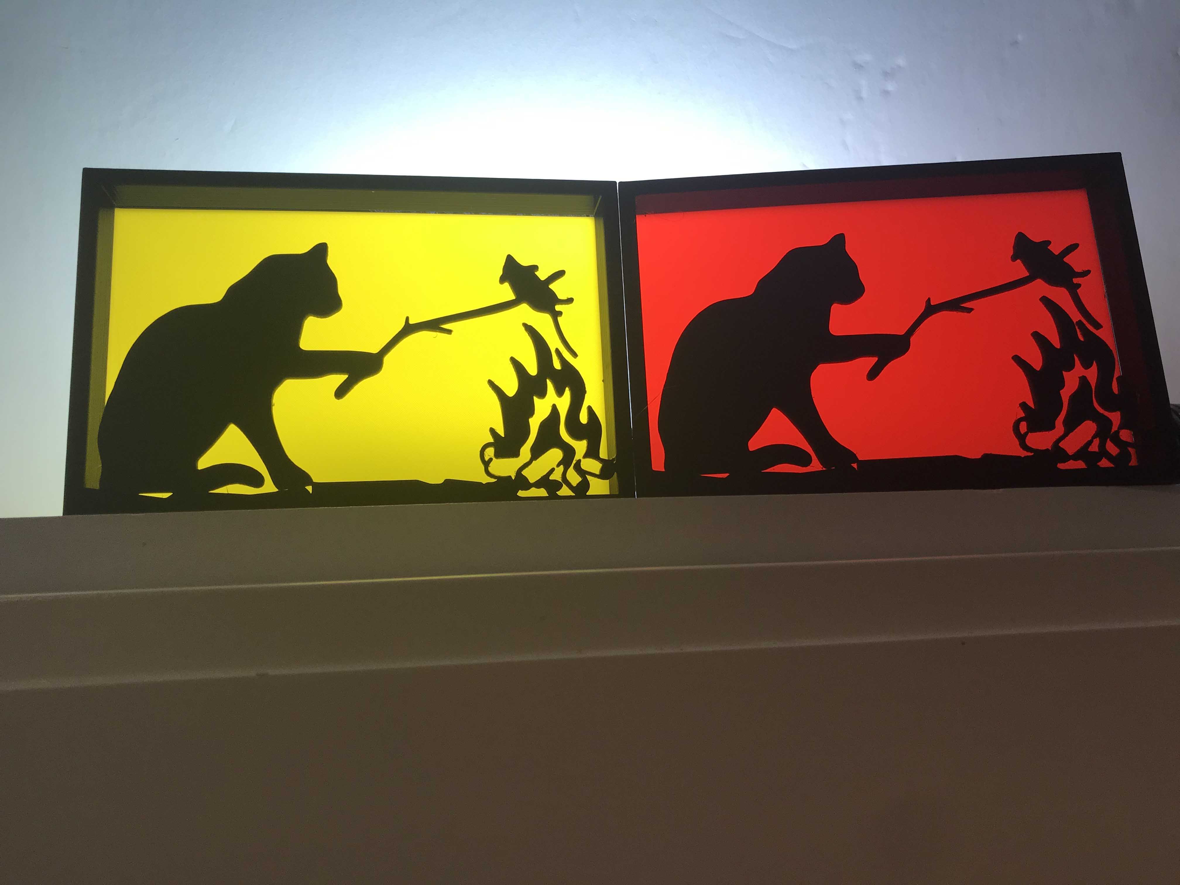 Cat Fire stencil in a Silhouette shadowbox