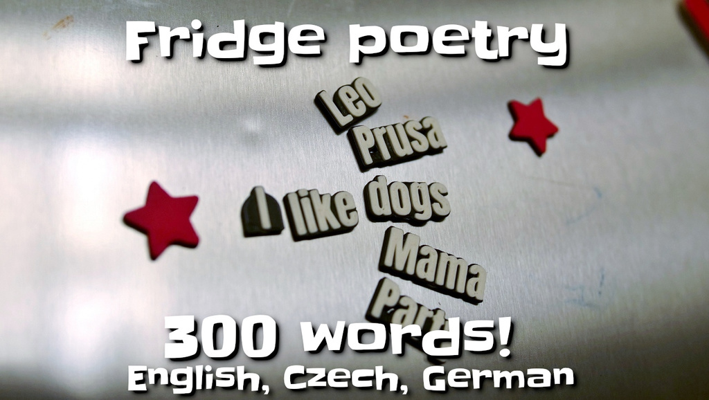 Refrigerator poetry (Magnetic words in English, Czech, German) 