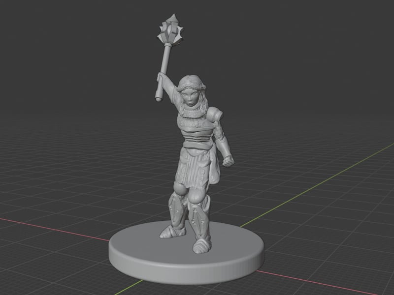 Female Paladin + Mace (can be printed separately or with miniature) (18mm Scale)
