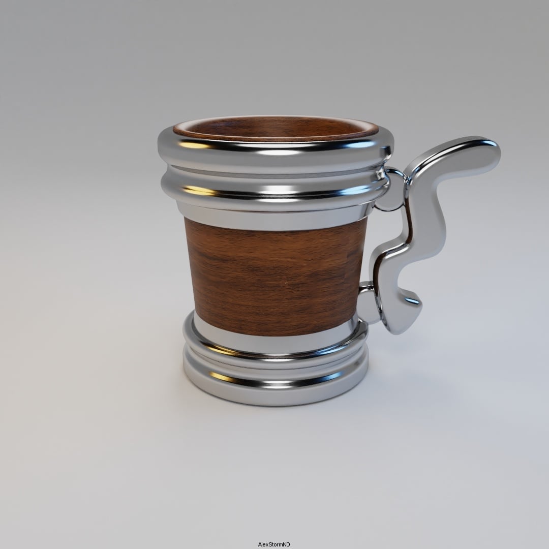 Wooden mug in a metal frame