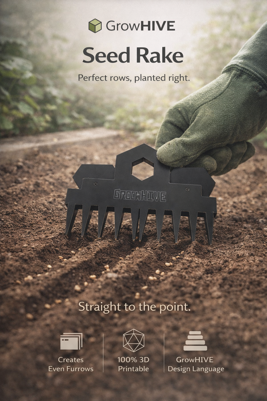 GrowHIVE  Seed Rake - Seed Spacer Tool For Gardening