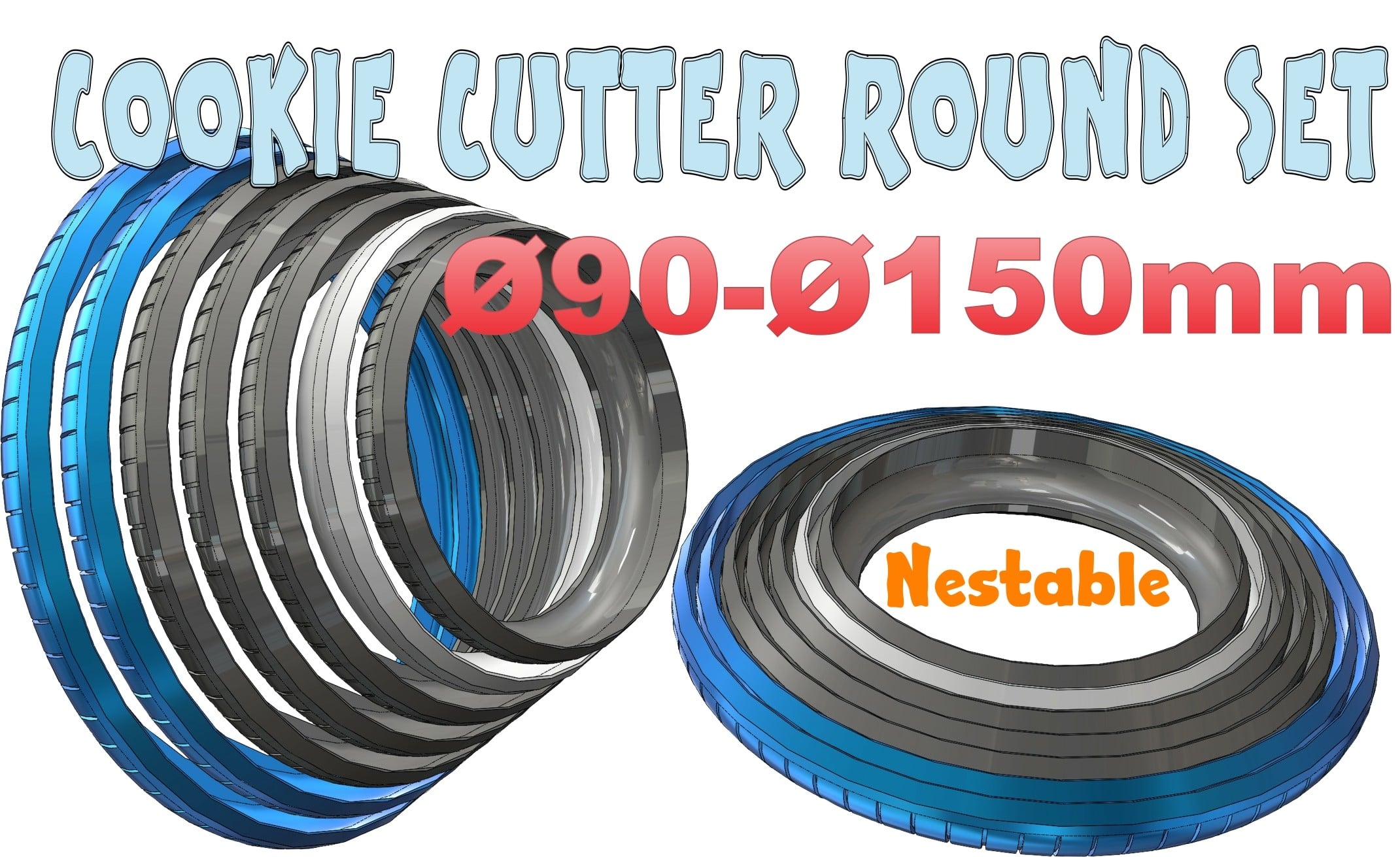 Cookie cutter set round 90-150mm