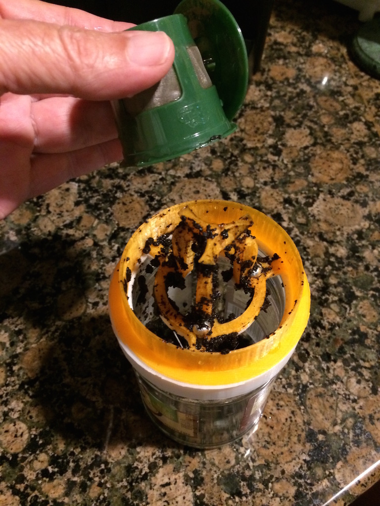 K-Cup Coffee Compost Collector on Peanut Butter Jar Lid