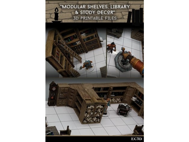 Image of Modular Shelves - Library & Study Decor - 28mm Gaming - Sample Items