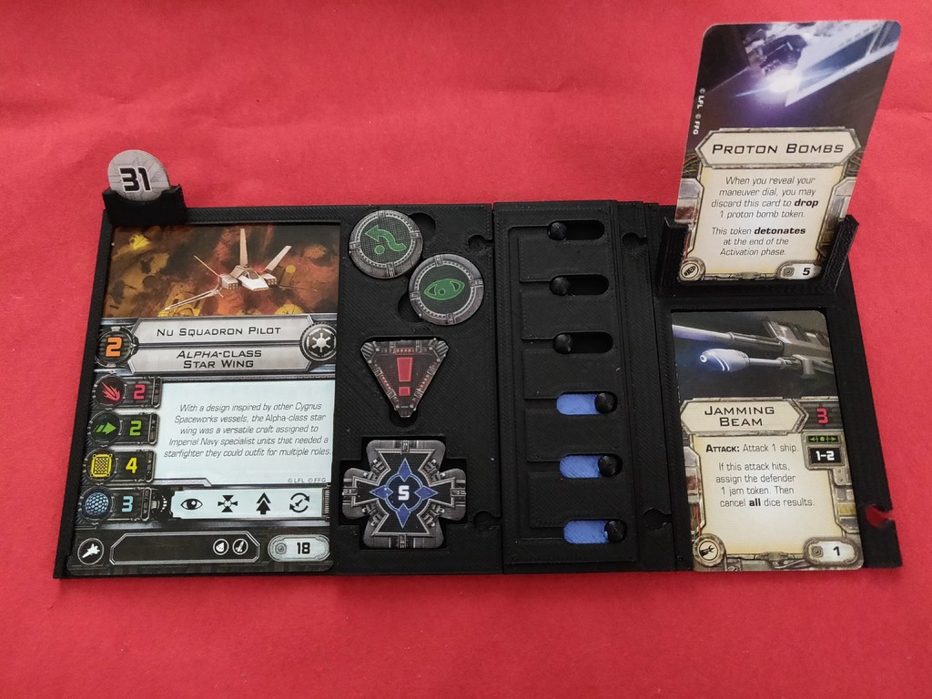 X-Wing modular pilot card, actions, upgrades and shield tray
