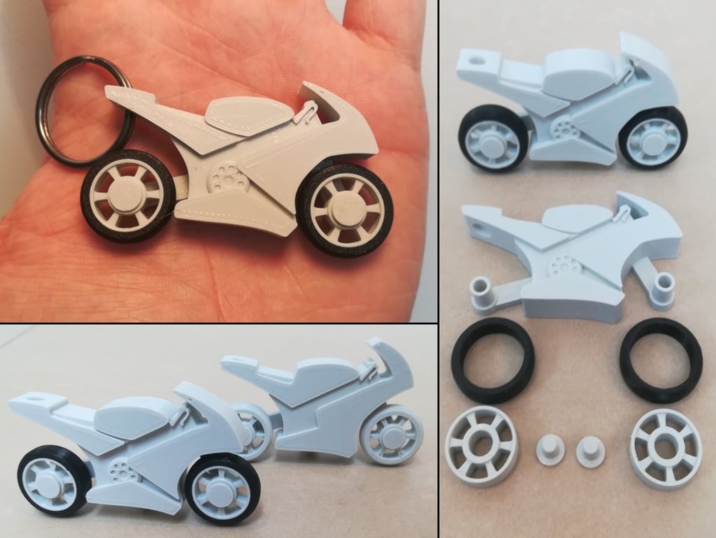 motorcycle keychain with spinning wheels