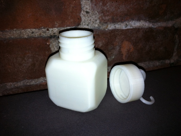 screw top cubic bottle with loop and hook