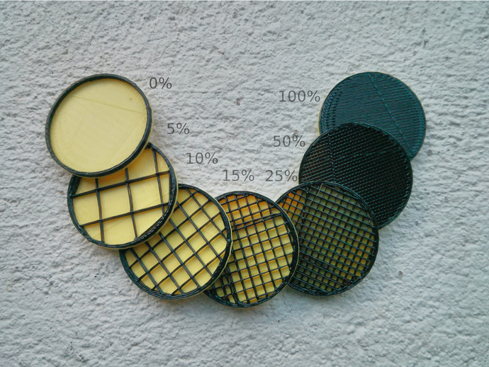 3D print infill percentage disks (MakerWare profiles)