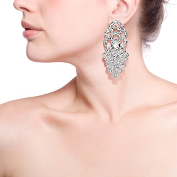White Stone And Silver Metal Earrings