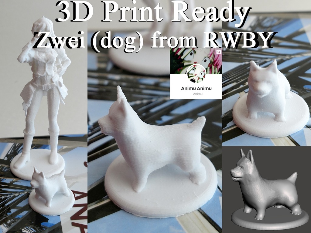 3D PRINT READY!! Zwei (dog) from RWBY