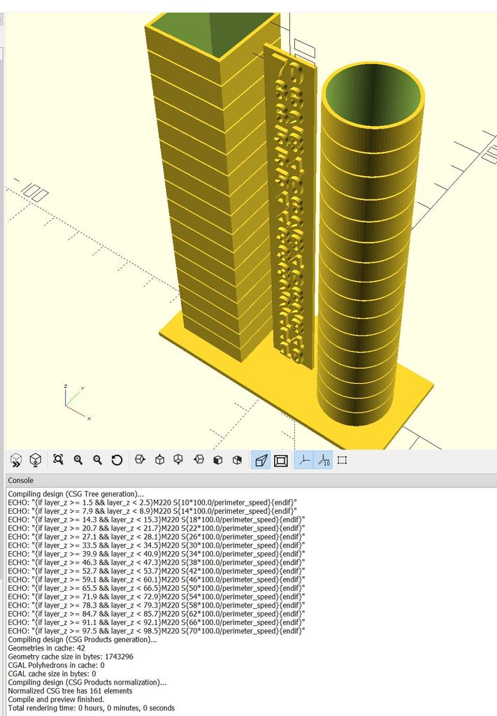 Parametric Speed Tower with Slic3r G-code generation