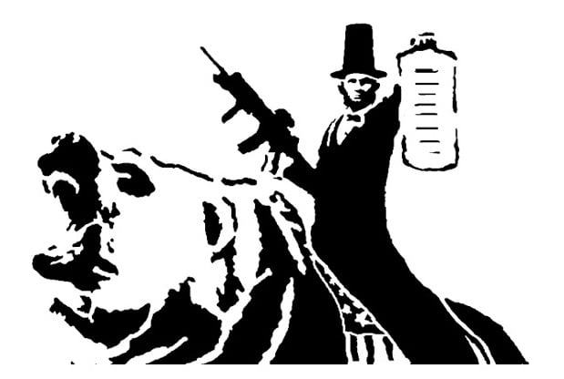Abraham Lincoln riding bear stencil
